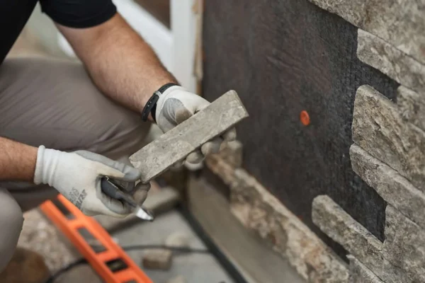 Stone brick veneer installation on drywall