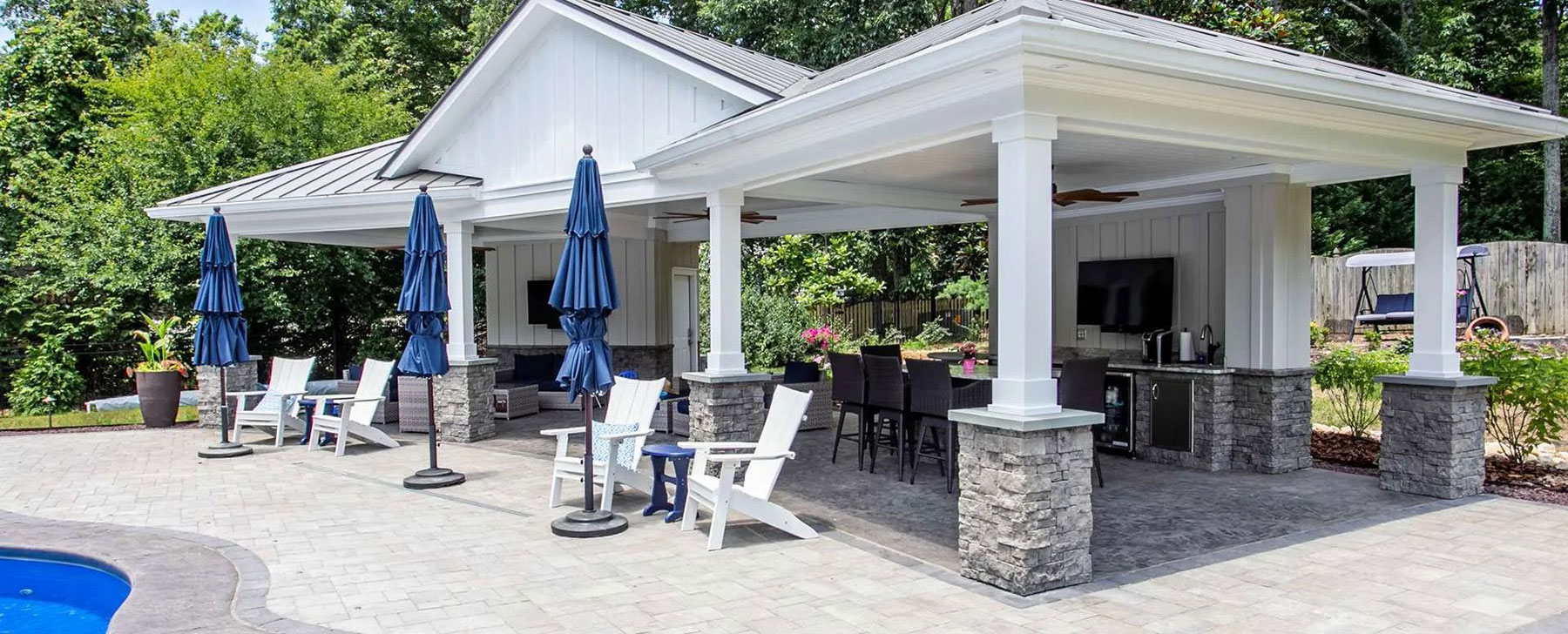 Stone wall cladding porch of house exterior design